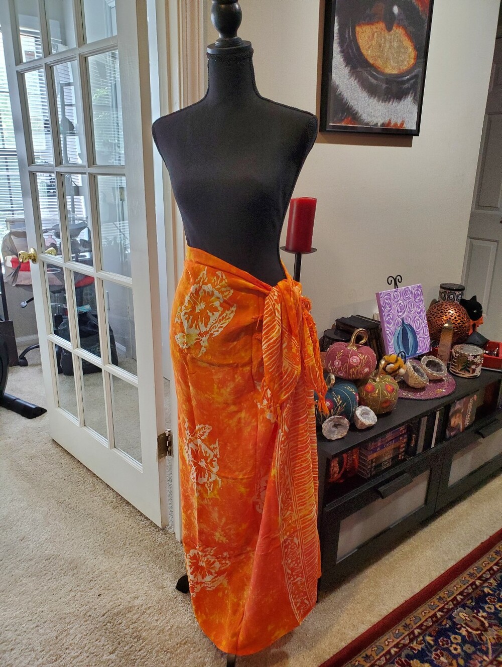 Orange Floral Batik Sarong Wrap